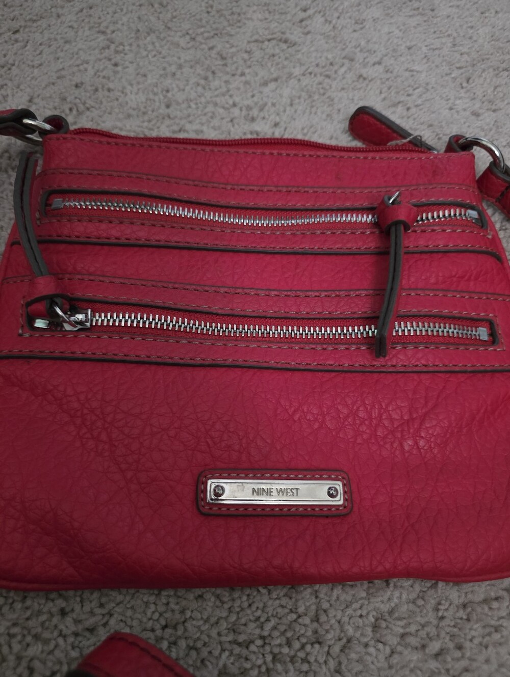 Nine West Red Coral Pebbled Faux Leather Crossbody Bag - Picture 3 of 10